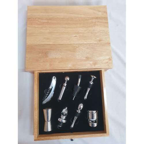 269 - Wooden Drawer Unit with Wine Accessories Stoppers, Wine Opener, Pocket Knife, Stainless Steel Double... 