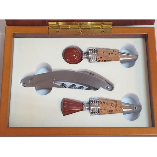 486 - Wine Kit Box inc; 2 x Wine Bottle Stoppers and Wine Opener / Pocket Knife in Decorative Display Box