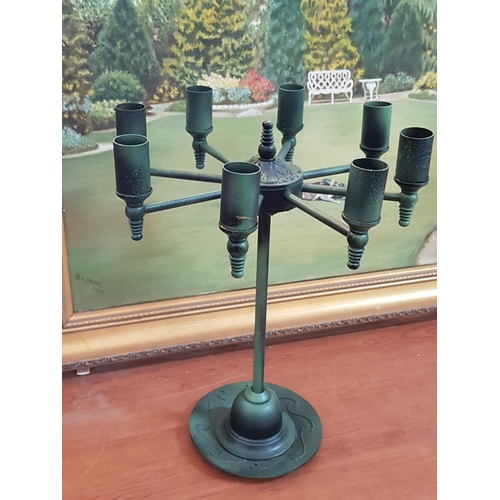 444 - Retro Style Green Tone Home Decor; 8-Arms Candelabra (H:37.5cm) and Decorative Mirror (35 x 40cm)