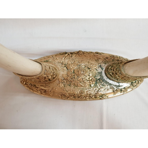 310 - Elephants Tusks Effect Style Ornament on Gilded Floral Pattern Base (Approx 48 x 51cm Overall)