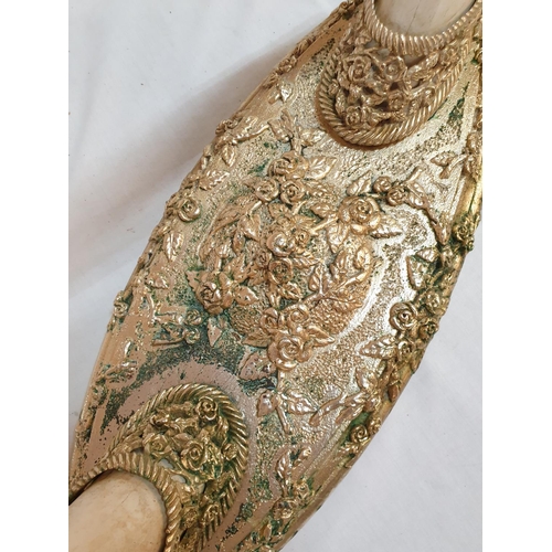 310 - Elephants Tusks Effect Style Ornament on Gilded Floral Pattern Base (Approx 48 x 51cm Overall)