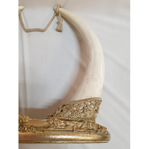 310 - Elephants Tusks Effect Style Ornament on Gilded Floral Pattern Base (Approx 48 x 51cm Overall)