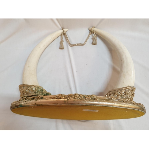 310 - Elephants Tusks Effect Style Ornament on Gilded Floral Pattern Base (Approx 48 x 51cm Overall)