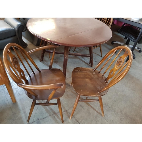 327 - Retro / Mid-Century Ercol Wooden Drop Leaf with Set of 4 x Ercol Dining Chairs in the Fleur De Lys D... 