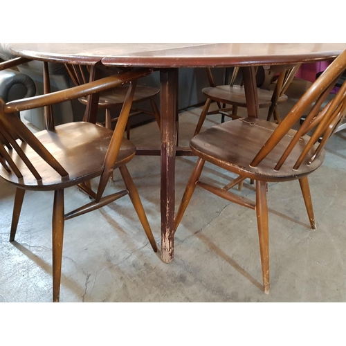 327 - Retro / Mid-Century Ercol Wooden Drop Leaf with Set of 4 x Ercol Dining Chairs in the Fleur De Lys D... 