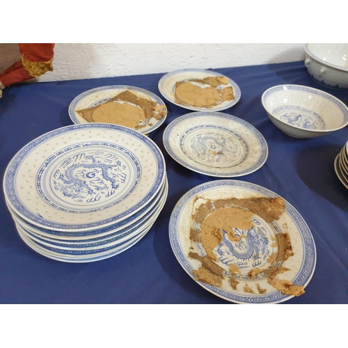 428 - 34pieces of Blue and White Porcelain Crockery with Dragon Pattern