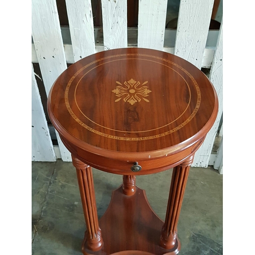 468 - Vintage Style Small Round Occasional Tall Table (Ø: 39cm x H: 70cm) with Floral Pattern on Top and L... 