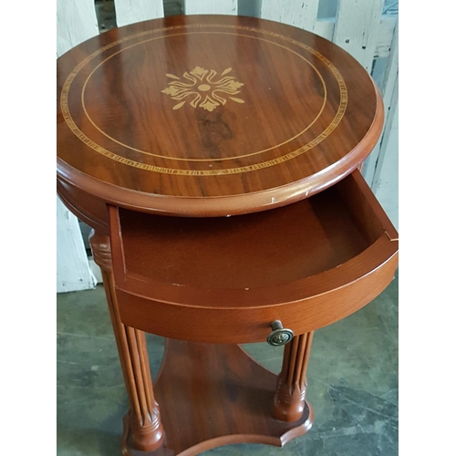 468 - Vintage Style Small Round Occasional Tall Table (Ø: 39cm x H: 70cm) with Floral Pattern on Top and L... 