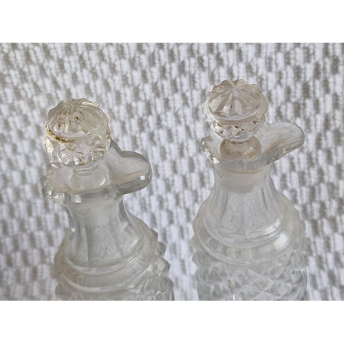 102 - Antique Silver & Crystal 5-Piece Cruet Set on Silver Tray / Stand with Carrying Handle, (Approx. H: ... 