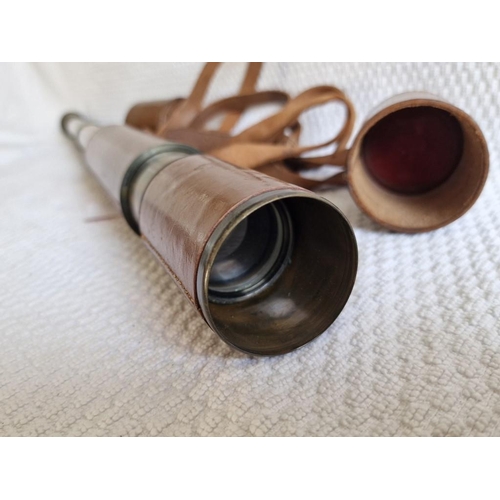 103 - Vintage Three Drawer Leather Coated Telescope 'Curlew', x25 - x40, by 'Enbeeco' London, Made in Engl... 