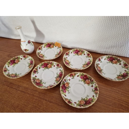 106 - Royal Albert 'Old Country Roses' Bone China (Made in England), 6 x Saucers and a Bud Vase, (7)