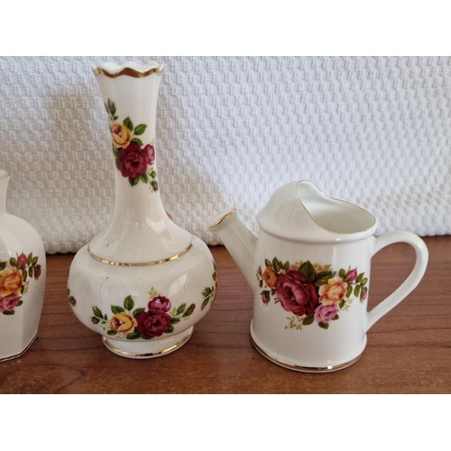 107 - Collection of 'Cottage Rose' Fine Bone China; 2 x Vases and Pair of Miniature Watering Cans, (4)