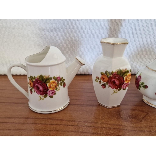 107 - Collection of 'Cottage Rose' Fine Bone China; 2 x Vases and Pair of Miniature Watering Cans, (4)