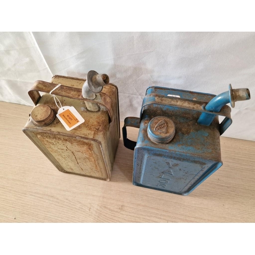 23 - 2 x Vintage Metal Oil / Petrol Cans, (2)
