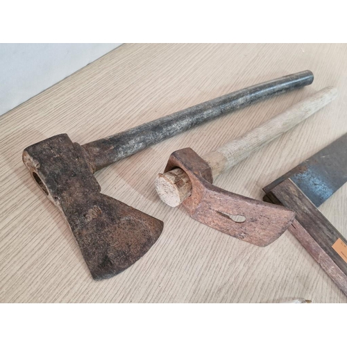 31 - 3 x Vintage Tools; Metal Hand Axe, Garden Tool and Metal & Wood Set Square, (3)