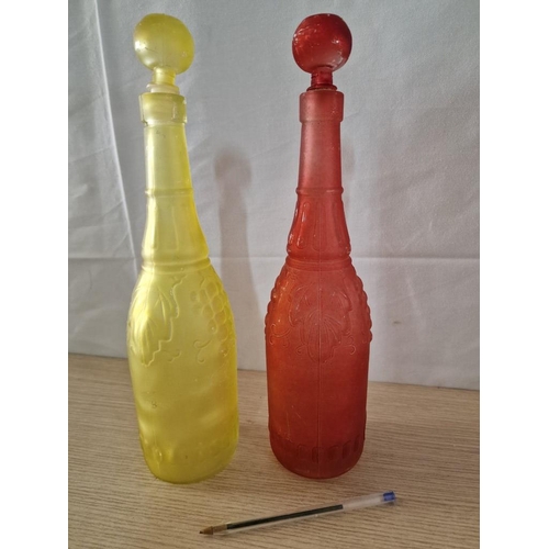 49 - Red and Yellow Colour Glass Bottles, (2)