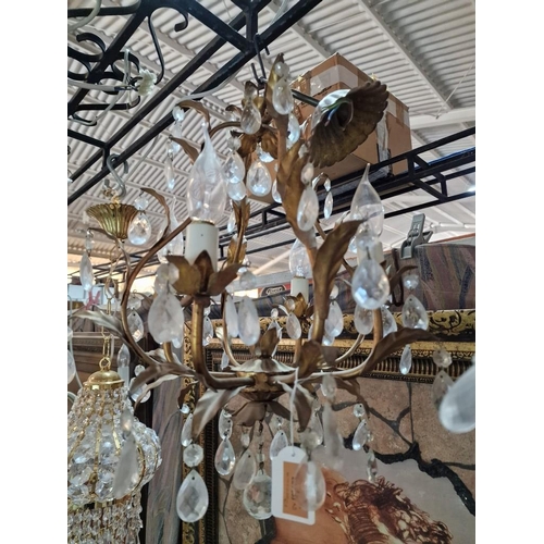 503 - Pair of Vintage Style Brass Effect Chandeliers with Hanging Crystals, (2)