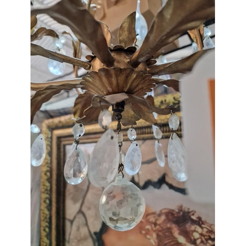 503 - Pair of Vintage Style Brass Effect Chandeliers with Hanging Crystals, (2)