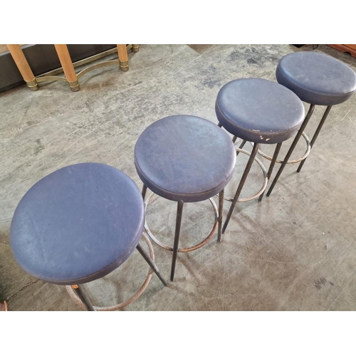8 - Set of 4 x Metal Bar Stools with Padded Vinyl Grey Colour Seat, (4)
