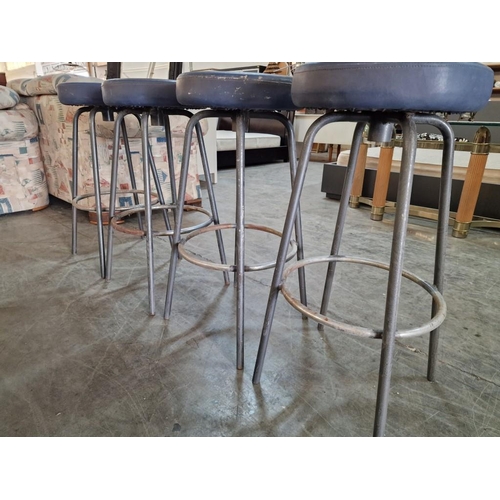 8 - Set of 4 x Metal Bar Stools with Padded Vinyl Grey Colour Seat, (4)
