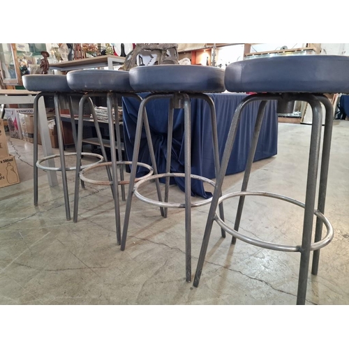 9 - Set of 4 x Metal Bar Stools with Padded Vinyl Grey Colour Seat, (4)