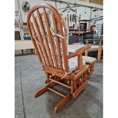 109 - Solid Wood Rocking Chair with Matching Rocking Foot Stool and Floral Pattern Cushions, (2)