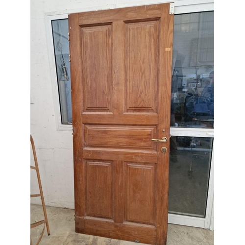 523 - Heavy Solid Wood Door with Brass Colour Furniture, (Approx. 91 x 211cm)