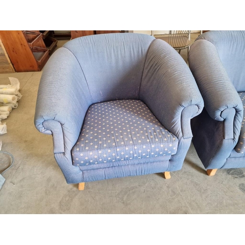 536 - Blue Fabric 3-Piece Suite; 3 Seater Sofa, 2 Seater Sofa and Matching Armchair over Wooden Legs, (3)