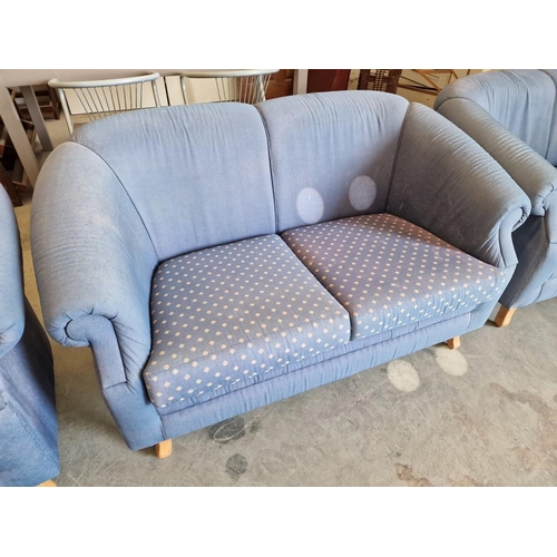 536 - Blue Fabric 3-Piece Suite; 3 Seater Sofa, 2 Seater Sofa and Matching Armchair over Wooden Legs, (3)