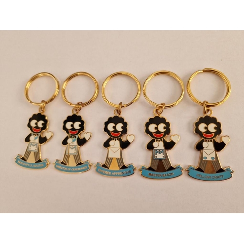 6 - Collection of 5 x Masonic / Freemason Keyrings / Key Fobs with the Robertson's Golly Mascot and Titl... 