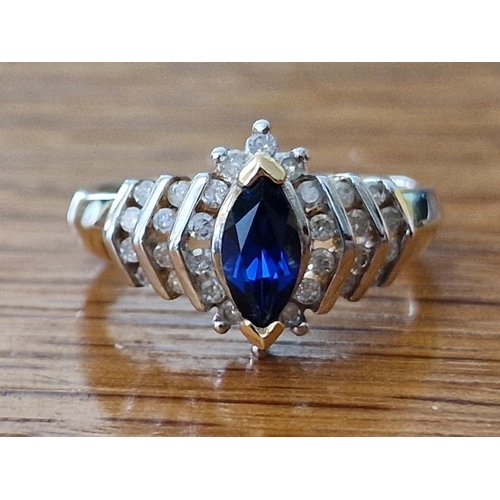 111 - 10ct Gold Ring with Sapphire(?) and Diamond Ring, (Approx. Size: N, Total Weight 3.8g)