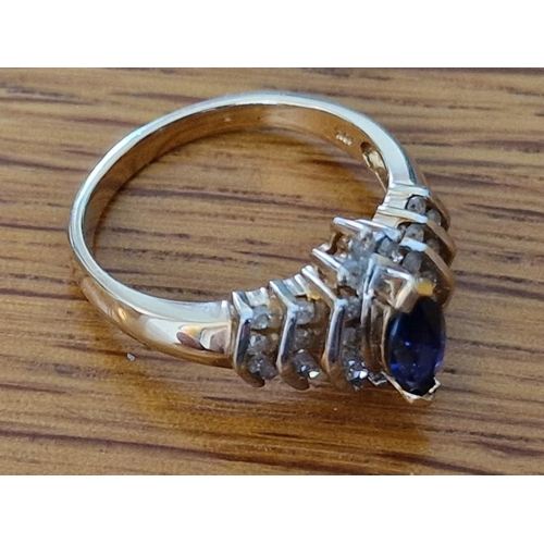 111 - 10ct Gold Ring with Sapphire(?) and Diamond Ring, (Approx. Size: N, Total Weight 3.8g)