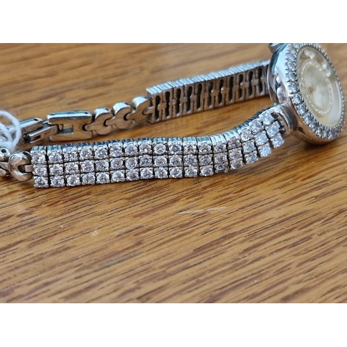 185 - Royal Crown Ladies Wrist Watch, (Model: 5308) with Silver Case & Strap Encrusted with Rhinestones an... 