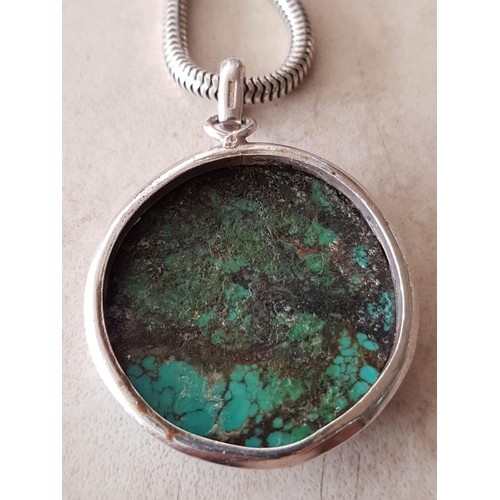 11 - Large Turquoise Round Pendant (Ø: 4cm), Set in Silver (.925 Cyprus Hallmarked), Total Weight 20.80gr... 