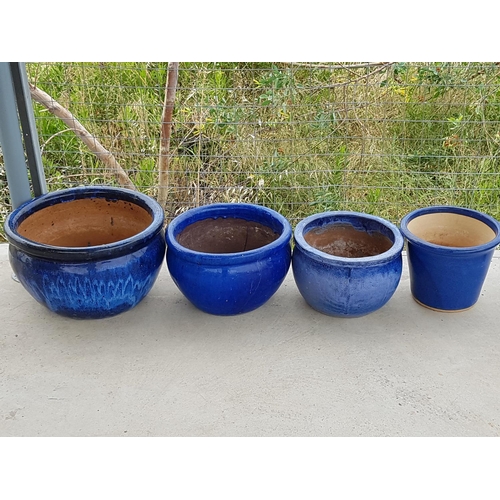 43 - 4 x Blue Ceramic Plant Pots (Ø41cm x H:25cm, Ø32cm x H:21.5cm, Ø29cm x H:20cm and Ø26.5cm x H:21cm),... 