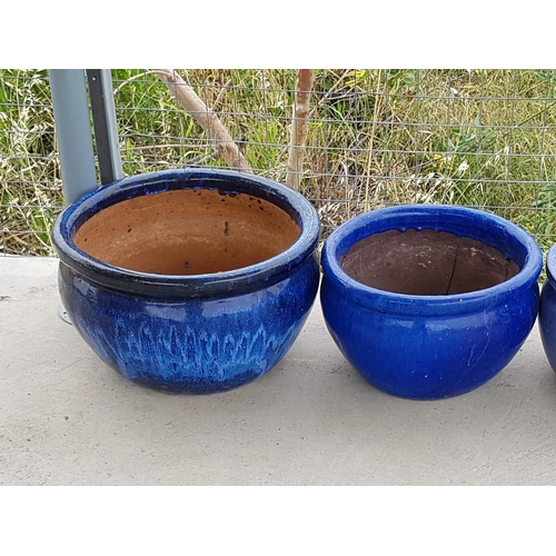 43 - 4 x Blue Ceramic Plant Pots (Ø41cm x H:25cm, Ø32cm x H:21.5cm, Ø29cm x H:20cm and Ø26.5cm x H:21cm),... 
