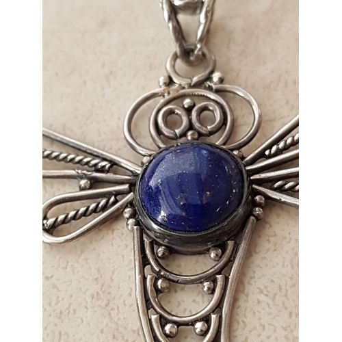 499 - 2 x Silver Pendants Filigree Dainty Pendant with Navy Blue Stone in Center (Probably Lapis) and Oval... 