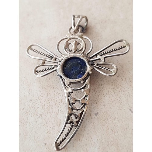 499 - 2 x Silver Pendants Filigree Dainty Pendant with Navy Blue Stone in Center (Probably Lapis) and Oval... 