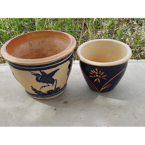 51 - 1 x Large Bird Pattern Ceramic Plant Pot (Ø34cm x H:25cm) and Small with Floral Pattern Ceramic Plan... 