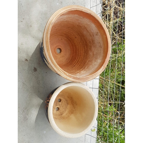 51 - 1 x Large Bird Pattern Ceramic Plant Pot (Ø34cm x H:25cm) and Small with Floral Pattern Ceramic Plan... 