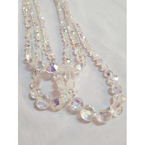 542 - Vintage Ladies Triple Strand Iridescent Crystal Necklace and Vintage Single Strand Iridescent Ladies... 