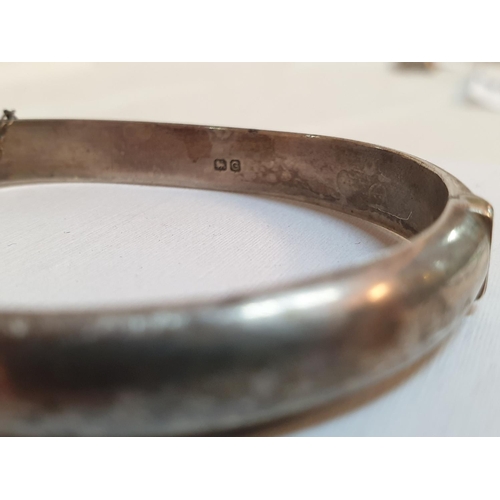 544 - Antique Vintage Solid Sterling Silver Ladies Engraved Hinged Bracelet S&E Chester, Total Weight 11.8... 