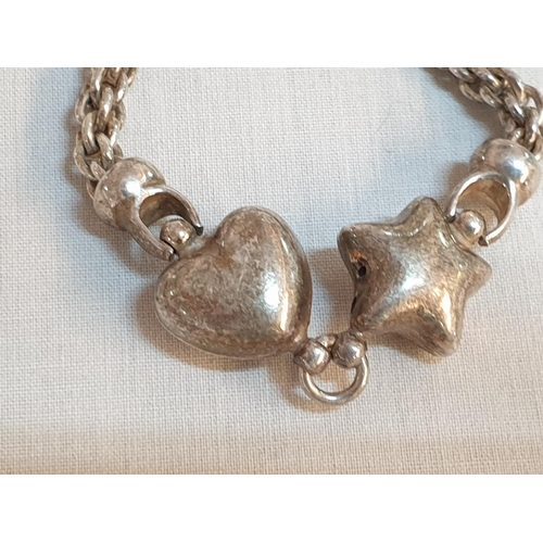 545 - Sterling Silver Hallmarked Ladies Bracelet Heart & Star Themed, Total Weight 17.2grms