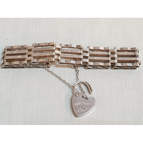 563 - Sterling Silver Hallmarked London, 4 - Bar Gat Bracelet with Heart Clasp, Total Weight 13grms