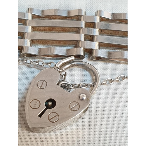 563 - Sterling Silver Hallmarked London, 4 - Bar Gat Bracelet with Heart Clasp, Total Weight 13grms