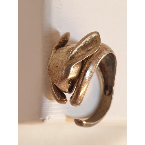 574 - Sterling Silver Hallmarked .925 Ladies Rabbit Ring, Total Weight 7.7grms