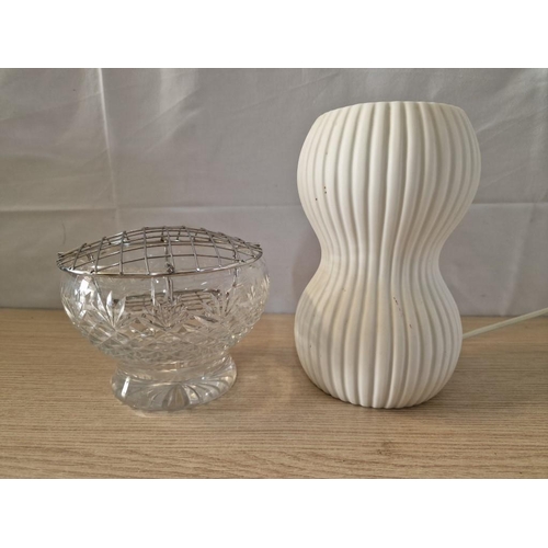 558 - Crystal Flower Posy Bowl, Together with Cream Colour Lamp, (2)