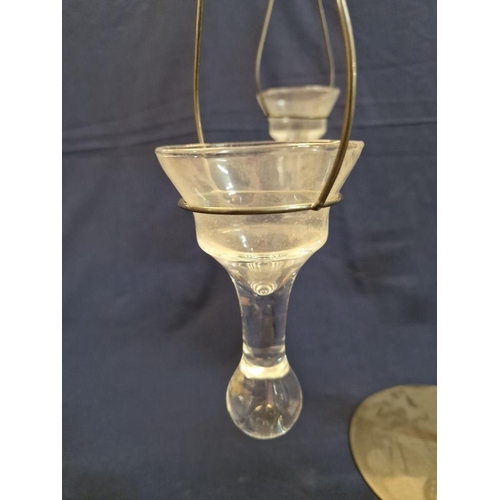 794 - Modern 4-Arm Hanging Glass Candle Holder with Central Conical Shape Vase, (small chip)