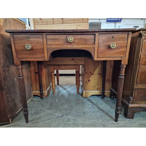 795 - Antique Writing Desk with 3-Drawers, Brass Handles and Fluted Legs, (Approx. 91 x 51 x 77cm)