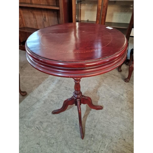 798 - Dark Wood Round Classical Style Side / Lamp Table with Inlaid Top, Turned Pedestal Leg and Tripod Fe... 